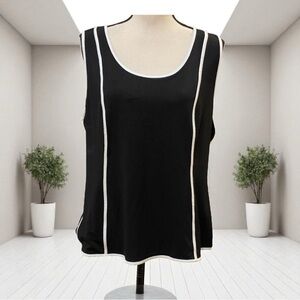 DKNY Black Sleeveless Top with white Stripes Sz L NWT